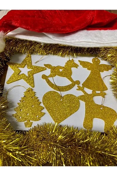 Mini Tasarım Atölyem Silvery Gold Eva Christmas Tree Ornament Set (6 Pieces)