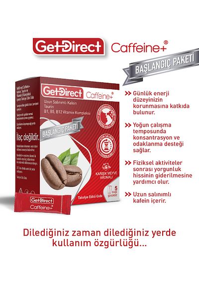 GetDirect 5 أكياس كافيين + مركب الكافيين والتاورين وفيتامين ب - الطاقة طوال اليوم، الاستخدام بدون ماء