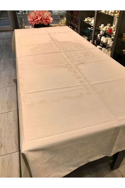 Santara Avangard Jumbo Glitter Rezistent la pete Impermeabil Fără griji 160 X 220cm Față de masă cu sclipici de culoare crem