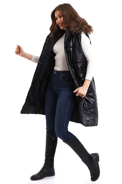 Winmoda34 Women's Long Puffer Vest Hooded