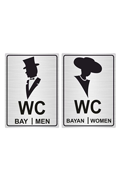 Özarslan Dizayn Wc Yönlendirme Levhası Bay Bayan 13cmx18cm Sy01 Gümüş Renk