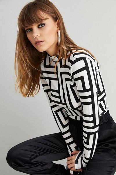 Cool & Sexy Női fekete-fehér félhalász mintás blúz LPP1147