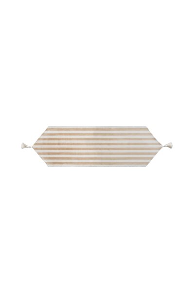 Golden Table Home Velvet Bej Ekru Çizgili Kadife Runner 50*150cm