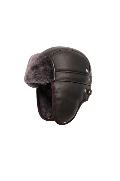 Mumcu's Leather Unisex Brown Genuine Leather Winter Pilot Cap