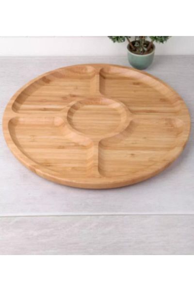 Ün-Ev Bambo 5 Compartment Medium Round Snack Bowl Breakfast Tray