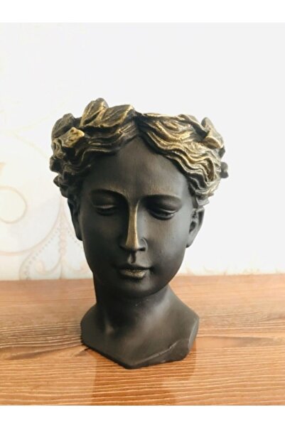 Genel Markalar Helen Heykel Büst Saksı 25 Cm Büyük Sıyah Gold Eskitme