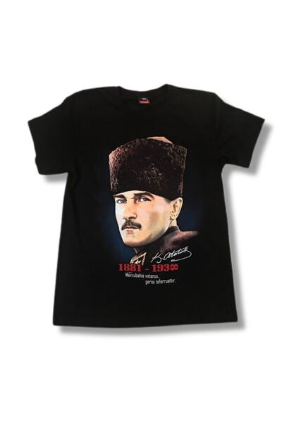 Unisex Siyah Atatürk Baskılı T-shirt