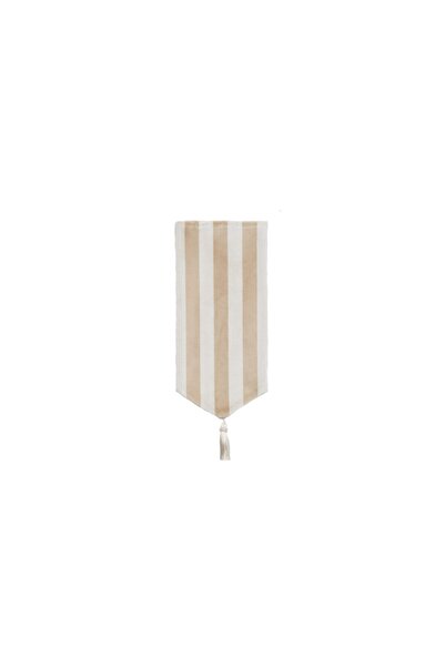 Golden Table Home Velvet Bej Ekru Çizgili Kadife Mini Runner 4'lü Set