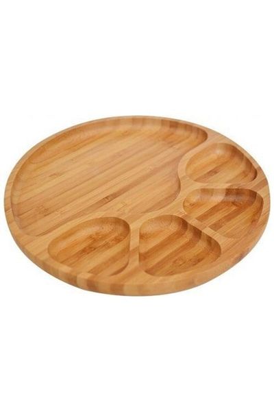 Ün-Ev Bambo 5 Compartment Rotating Large Round Paw Snack Bowl Breakfast Tray
