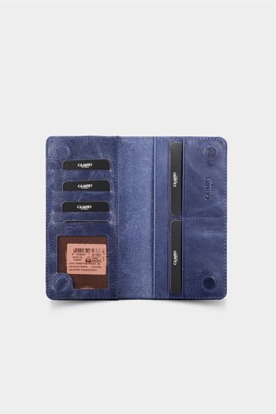GUARD Leather Men's/Women's Portfolio Wallet with Phone Port - Navy Blue Crazy