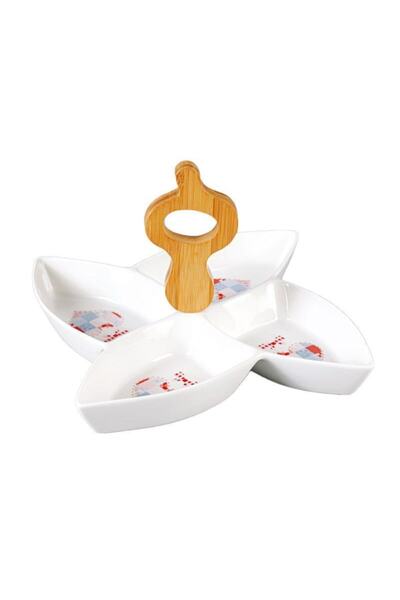 BİEV Patchwork Serisi Porselen 4 Bölmeli Çerezlik Kahvaltı Jbo406