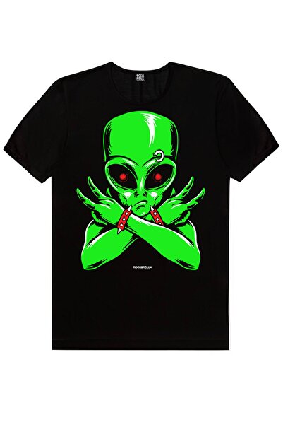 ROCKANDROLL Muška crna majica kratkih rukava sa motivom vanzemaljaca T-shirt