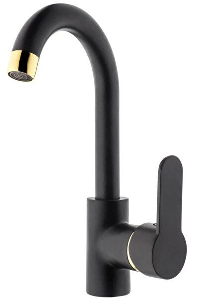Mat Siyah Altın Kuğu Model Lavabo Bataryası