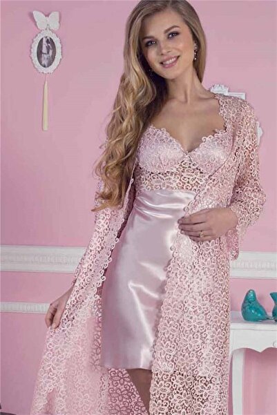 Pierre Cardin Kadın Pudra Saten Gecelik Takım