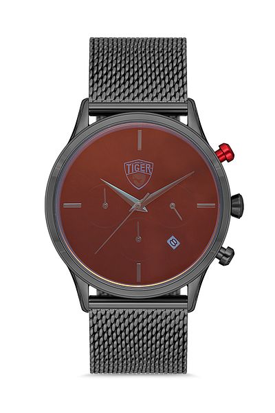 Tiger Colorful Glass Men's Watch with Steel Mesh Band Active Indicator