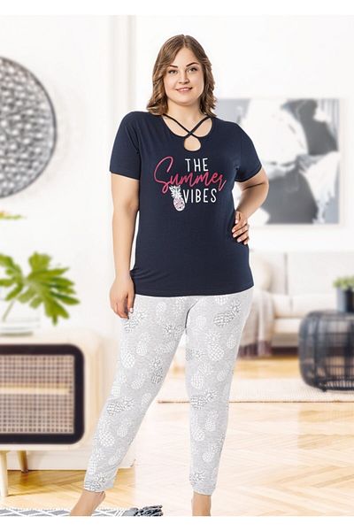 SENFONİ Women's Short Sleeve Plus Size New Season Pajamas Set