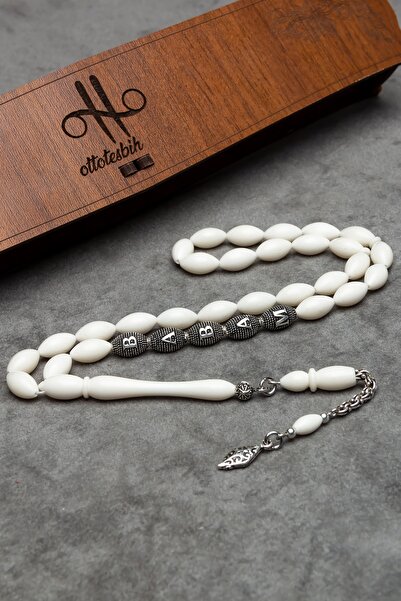 OTTOTESBİH Mărgele de rugăciune din os de cămilă 7x11mm cu accesorii din argint special pentru tatăl, cu cutie din lemn