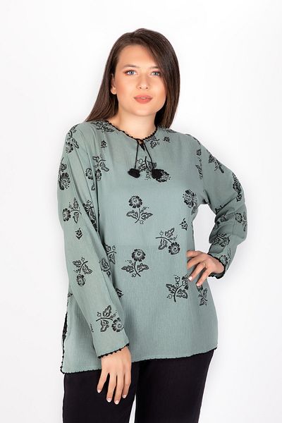 Kardelen Butik Ümraniye Women's Mint Green Şile Cloth Long Sleeve Blouse