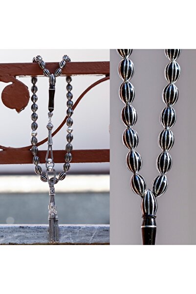 TESBİHCİBABA Delikten Deliğe Karpuz Dilim Işlemeli Erzurum Oltu Taşı Tesbih T...