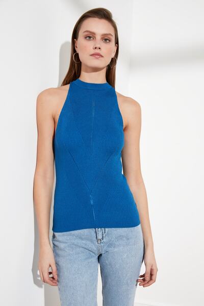 Trendyol Collection Трикотажна блузка з індиго TWOSS20BZ0584