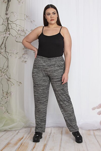 Şans Women's Large Size Anthracite Elastic Waist Melange Sports Trousers 65n22341