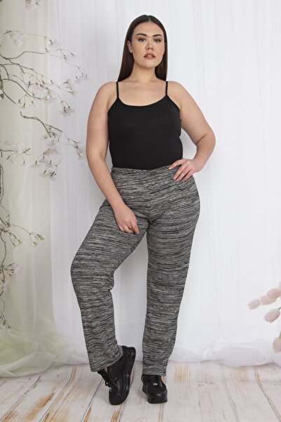 Şans Women's Large Size Anthracite Elastic Waist Melange Sports Trousers 65n22341