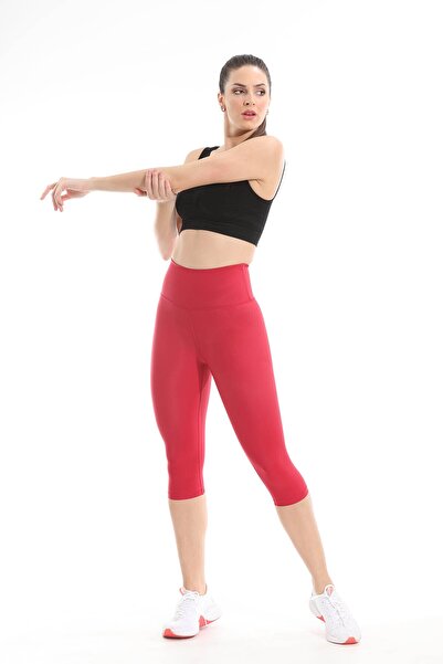 LIWITS Yüksek Bel Toparlayıcı Lazer Kesim Kırmızı Diz Altı Tayt & Elastik Kumaş Likralı