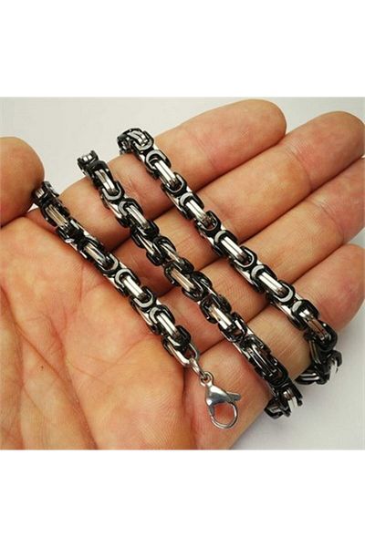 OSMANLI GÜMÜŞ Men's Double Color 5.5mm Medium Steel Chain Necklace
