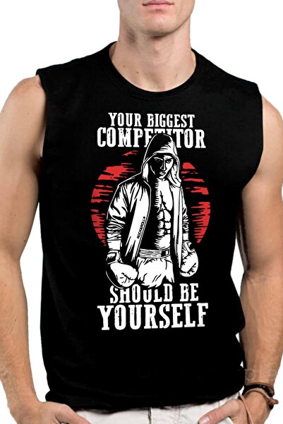 ROCKANDROLL Mânecă boxer decupată imbatabilă neagră pentru bărbați | Tricou f...