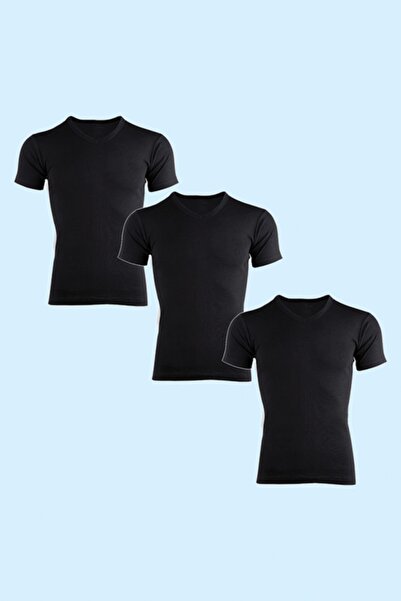 Ceylanoğlu Ανδρικό μισό μανίκι με λαιμόκοψη 3' Μαύρο Ribana