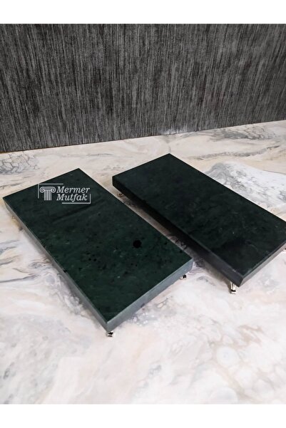 MR MERMER MUTFAK Verde Guetemala Mermer Sunum & Servis Tabağı - Gümüş Ayaklı