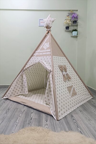 Henna Prime Henna Duck Sabitlenebilir Çocuk Oyun Çadırı Kahverengi Yıldızlı