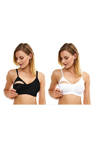 Lohussa حمالة صدر نسائية بدون خياطة مكونة من قطعتين باللونين الأبيض والأسود