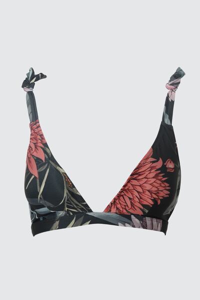 Trendyol Collection Black Floral Patterned Tie Detailed Bikini Top TBESS21BU0154