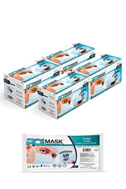 PolMask Maske 3 Katlı Koruma Meltblown'lu|tek Tek Steril Paketli|4x50 200 Ade...