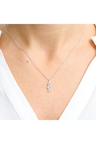 Mia Vento Pırlanta Montür Asimetrik Işıltı Rose Renk Gümüş Kolye