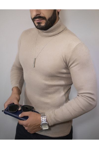 B&B Style Fashion Men's Beige Turtleneck Sweater