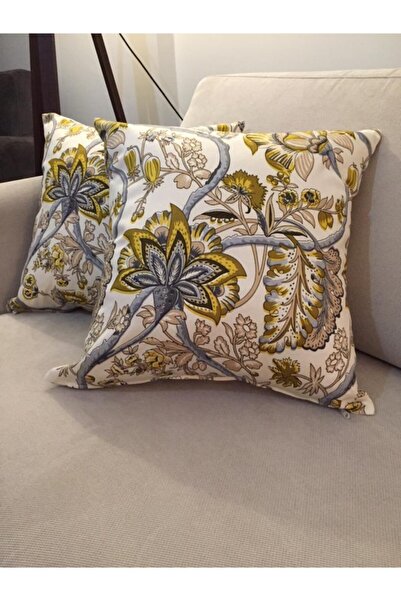 Finezza Gardens Flower cu imprimeu Pernă din țesătură de bumbac crem/verde 45...