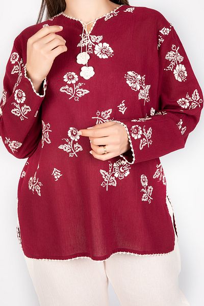 Kardelen Butik Ümraniye Women's Burgundy Sile Cloth Long Sleeve Blouse