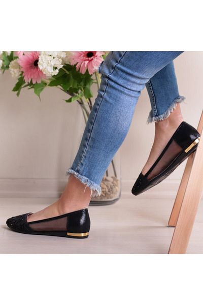 pabucmarketi Balerini negri din piele artificială de damă