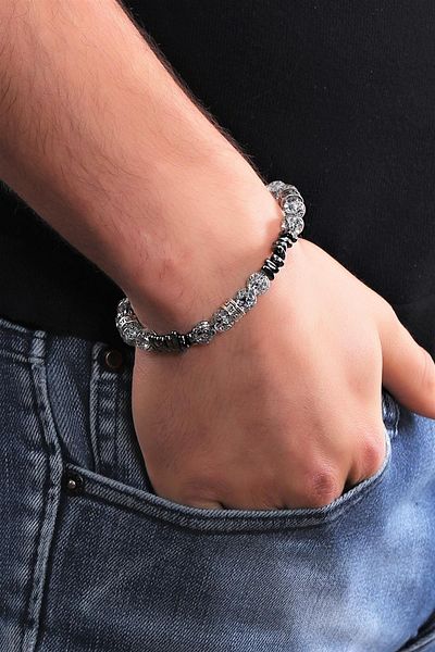 LABALABA Men's Asymmetrical Hematite & Natural Stone Bracelet