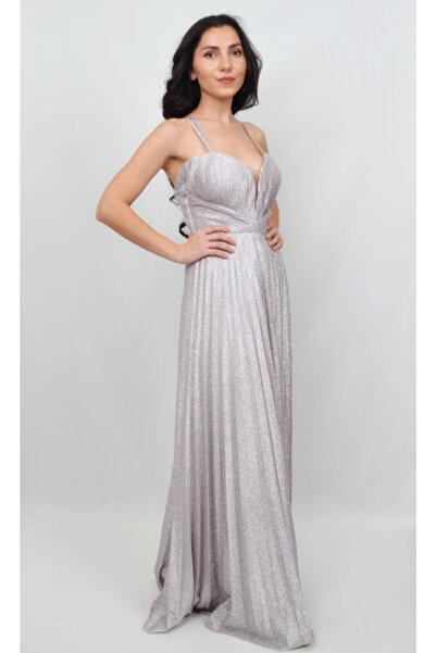 ALİS DRESS Ip Askılı Pilise Etekli Simli Abiye