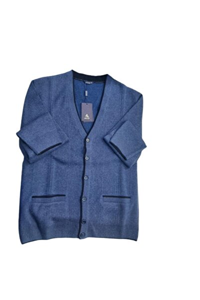 Ateş Triko Erkek Havacı Mavi Ateş Düğmeli Kalın Yün Hırka