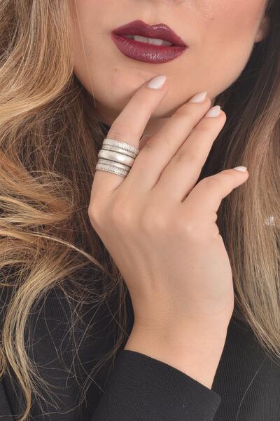 LABALABA Kadın Antik Gümüş Kaplama Kabartma Baskılı Yüzük