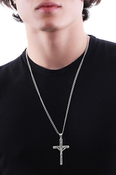 LABALABA Erkek Antik Gümüş Kaplama İsa Mesih Çarmıh Sembol Uçlu Kolye