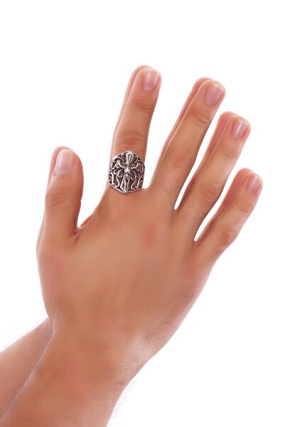 LABALABA Erkek Gümüş Kaplama Ayarlanabilir Gotik İskelet Çarmıh Yüzük