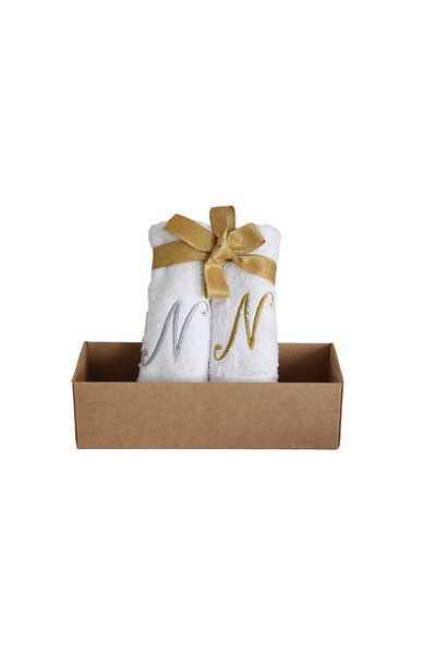 Lucy and Home Letter Embroidered Makeup, Face Towel Set of 2 30x30 Cm N White