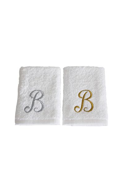 Lucy and Home Letter Embroidered Makeup, Face Towel Set of 2 30x30 Cm B White