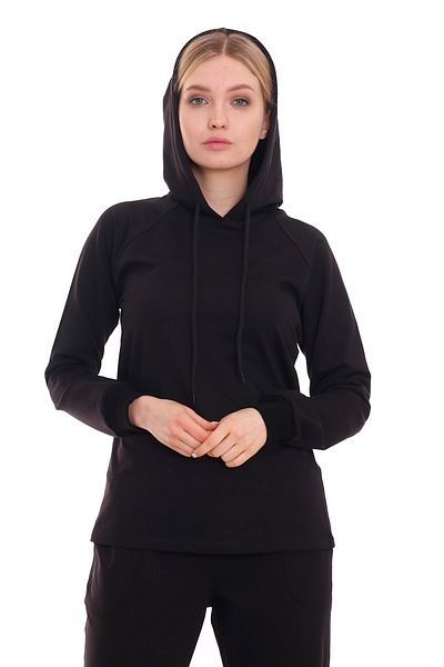 DISENTIS MODEST Hooded Long Sleeve Black Sweatshirt with Lace Detail