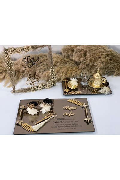 Masalsı Concept Pampas Isimlikli Tepsi Seti Nişan Tepsisi,söz Tepsisi,söz Hediyelik,nişan Hediyelik,söz Dekoru